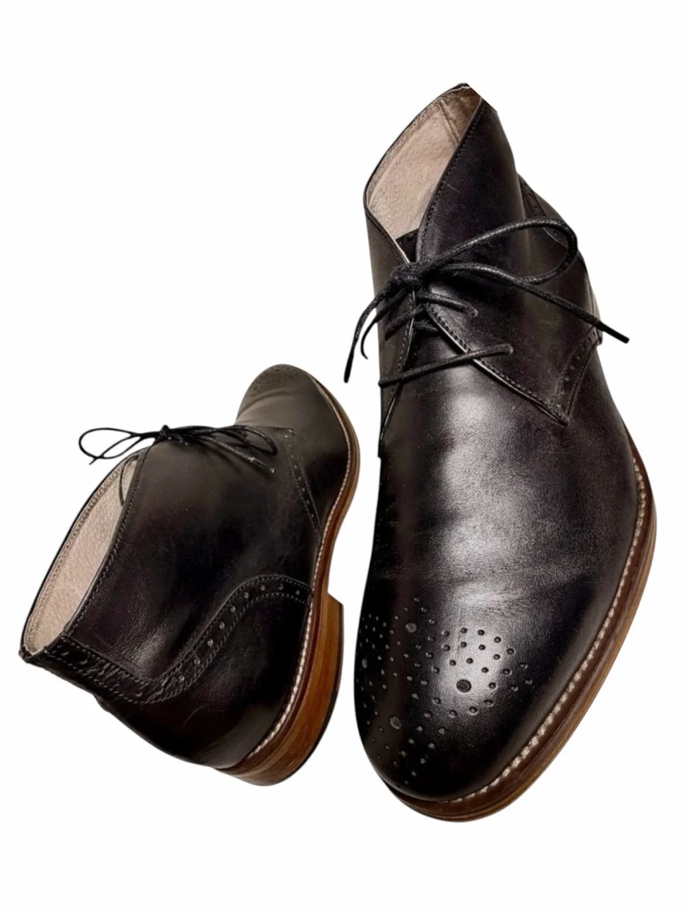 Johnston & Murphy Black Leather Chukka Boots Brogue Cap Toe Men’s 10M